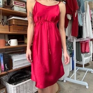 Jaclyn Smith Red Satin Slip Dress Sleepwear Empire Waist Chemise Small